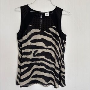 Cabi Tank Top Zebra Print Sleeveless Blouse Mesh Black Casual Size S/M‎